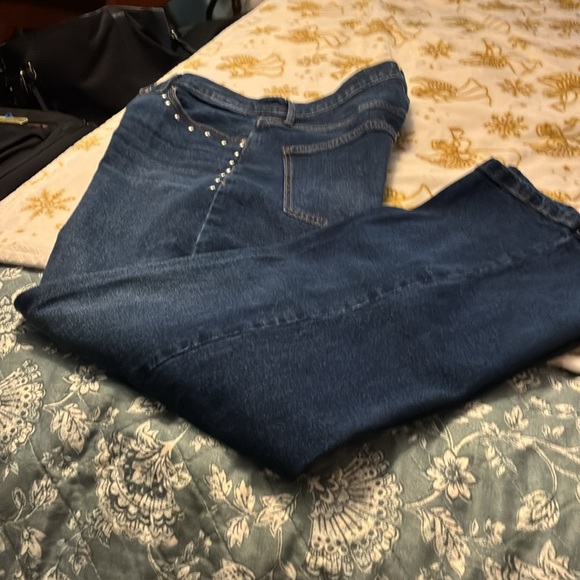 NWT Nine West Ladies Wide Leg Silver Detail Jeans ( Dark Wash) 8 - Picture 14 of 15